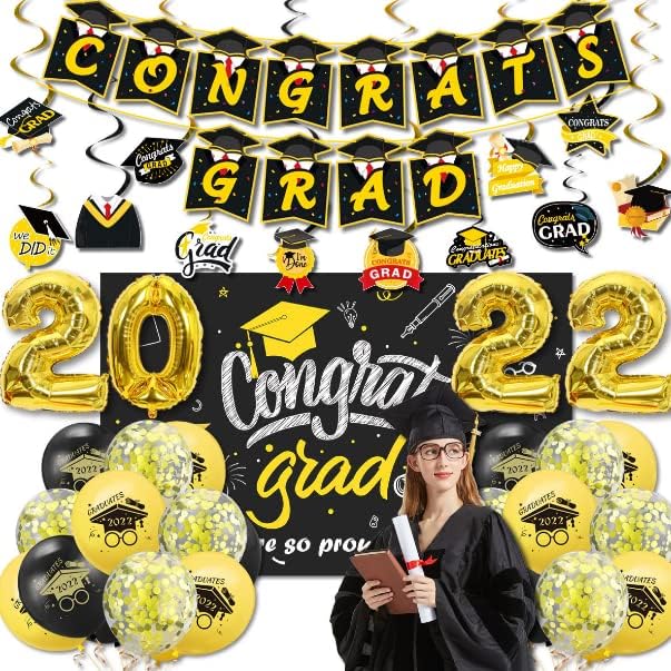 Mimoma Digrutacija Black Gold Confetti Baloni, 12-inčni baloni za diplomskih balona za dekoracije