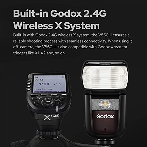 Godox V860iii-N Blic kamere za Nikon Blic kamere Speedlight Speedlite,2.4 G HSS 1/8000s w/XPro-N Blic,480 Blica pune snage,baterija od 2600mah,vrijeme recikliranja 0.01-1.5 s,lampa za modeliranje 10 nivoa