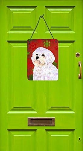 Caroline's Treasures SS4688DS1216 Malteški crvene i zelene pahulje Holiday Božić otisak zida ili visećih vrata, aluminijumski metalni znak Kuhinjski zidni Bar plaketa za kupatilo Kućni dekor plaketa za ulazna vrata,