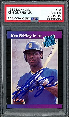 Ken Griffey Jr. AUTOGREMENT 1989. Donruss Rookie Card # 33 Seattle Mariners PSA 9 Auto klasa Gem Mint 10 PSA / DNK # 63156010 - bejzbol ploče sa autogramiranim karticama