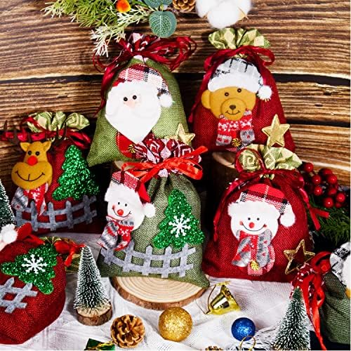 QVMKWL Božić vezice torbe 3d Božić poklon torbe mali Burlap Santa sob snjegović vreća torba Božić platno