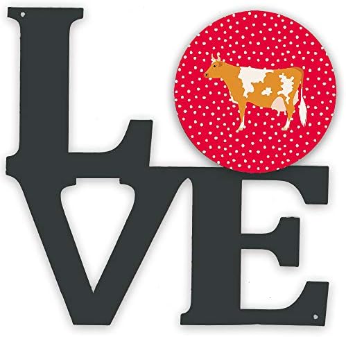 Caroline's Treasures CK5248WALV Guernsey krava voli metalni zid umjetnička djela ljubav, Crvena,