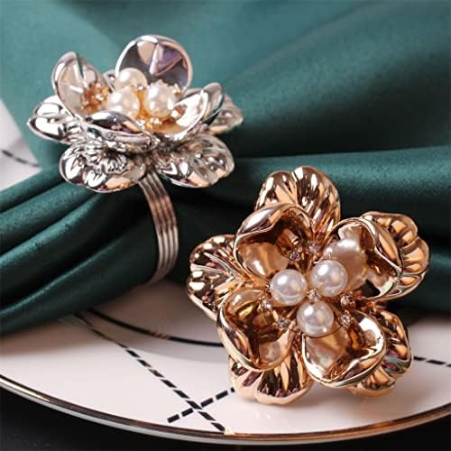 Xjjzs 10pcs / lot New Pearl Cvjetni salvetni prsten za salvetu Rose cvijet metalna salveta Dugme za vjenčanje