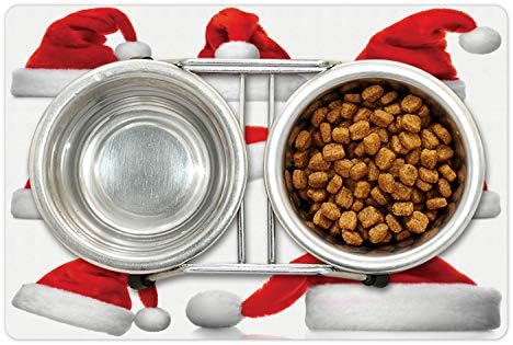 Ambesonne Božić Pet Mat za hranu i vodu, klasični Santa Claus kape Božić novogodišnja proslava tradicija Party Tema, pravougaonik neklizajuće gumene Mat za pse i mačke, crveno-bijelo