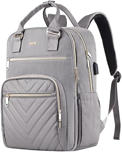 Yiormior ruksak za žene, putnički ruksak za prijenosna računala sa USB punjenjem, modnom studentskom školskom računarskom torbom za žene uklapaju se na 15,6 inčni laptop i bilježnicu, sivu