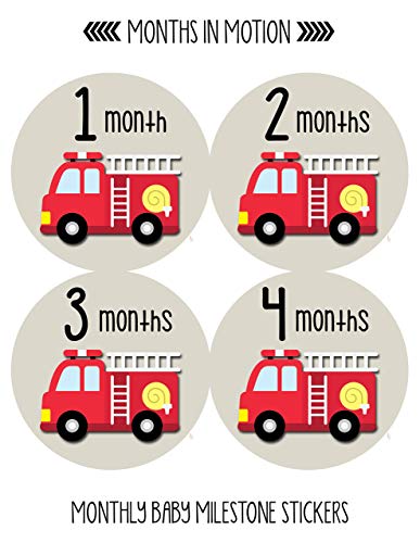 Baby Monthly Stickers-Monthly Milestone Stickers - Baby mjesec Stickers za dječaka-kamion za vatrogasnu mašinu