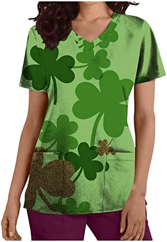 Dan lcepcy St. Patrickov žensku simpatično zeleno štampano radno odelo s kratkim rukavima s kratkim rukavima