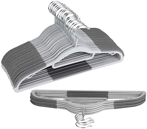 Oika vješalice Plastični vješalica za uštedu prostora 30pack, nadograđene gumene pruge bez kliznih hlača, 360 ° okretni ručni ručni vješalice, 16,5 inča, siva