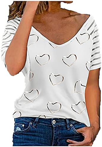 Lkchoose ženski ljetni kratki rukav vrhovi V-izrez kratki rukav love ispis casual bluza tunike
