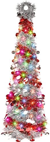 Funpeny 5 ft Pop up božićno drvce sa 50 LED žičara, osvijetljenom umjetnom listićnog olovke s tajmerom, baterijskim