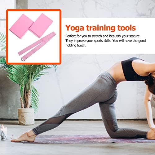 BESPORTBLE Yoga blokovi i set naramenica: Pink Yoga blok visoke gustine meka EVA pjena Yoga traka za otpor trake za jogu za kućne vježbe Pilates Yoga opći fitnes