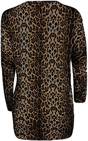 Ženske plus veličine V izrez dugih rukava sa džepovima Klasične modne leopard tiskane tuničke bluze