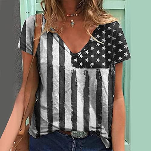 4th of July Shirts for Women Casual Summer American Flag Tshirts Shirts Short Sleeve V-izrez Stripes Tie-Dye Patriotske bluze