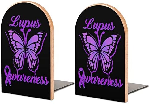Butterfly Lupus Awareness Ribbon Drveni Bookends Neklizajući Štandovi Za Knjige Držač Knjiga Završava