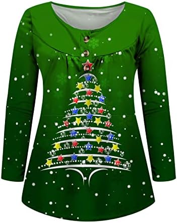 Sortirano božićno drvce Henley majice za žene, četvrtinu gumb gore dugih rukava s dugim rukavima