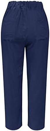 Gufesf Ženske obrežene pamučne posteljine Capris hlače Casual bagergy harem pantalone sa džepovima Lanen Capris
