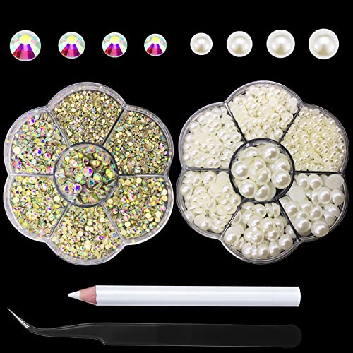 HINABTRU Flatback Rhinestones Diamonds Half Pearls-Craft Pearl perle i Gems kamenje-Mix veličine bisera