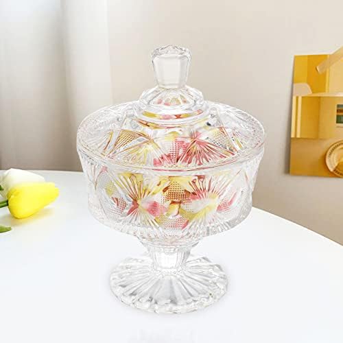 Frcctre 2 Pack Glass Candy Dish sa poklopcem, 15 oz Clear Covered Candy Bowl Crystal Candy Jar Cookie Jar
