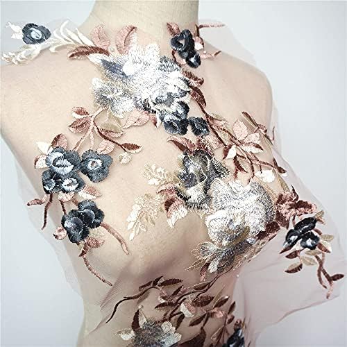 PDGJG Smeđi izvezeni cvjetovi ostavlja grana uređaja tkanina vjenčana haljina čipka obrezivanja