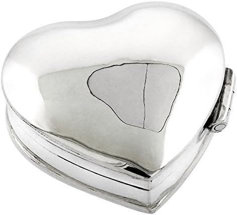 Kutija za pilule od srebra u obliku srca obična visoko polirana završna obrada 1 3/16 inča široka