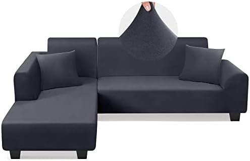 Presvlake za kauč u obliku slova L navlake za sofu Super rastezljive 2 kom navlake za sofu za 3 + 3 Sjedala Presječne ležaljke sa 2kom presvlake za kućne ljubimce za djecu, tamno sive