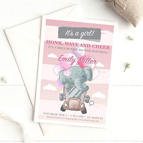 30 pozivnica Vožnja djevojkom za bebe tuširanje Slon životinja Foto papir