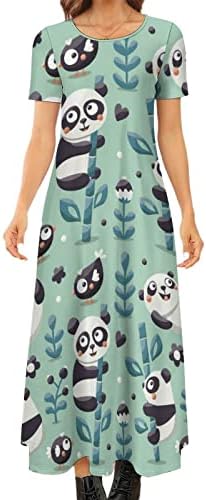 Panda Igrajte se sa bambusom ženske kratke rukave haljine okrugli vrat Maxi haljina Casual duge haljine Sundress