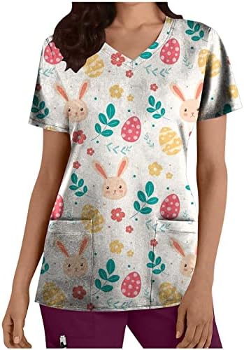 Kratki rukav 2023 V vrat cvjetni grafički piling sretan poklon Uskršnja majica za žene ljetna jesen Tee