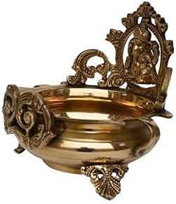Etnički rezbareni Urli sa statuom Ganesha, 7 inča Mesingana posuda za dekor, Urli dekor, dekorativni Urli za ugaone stolove