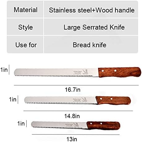 Pearlead 3kom nazubljeni nož za hljeb visoko Ultra oštar kuhinjski nož od nehrđajućeg čelika s drvenom ručkom za hljeb veliki nazubljeni nož