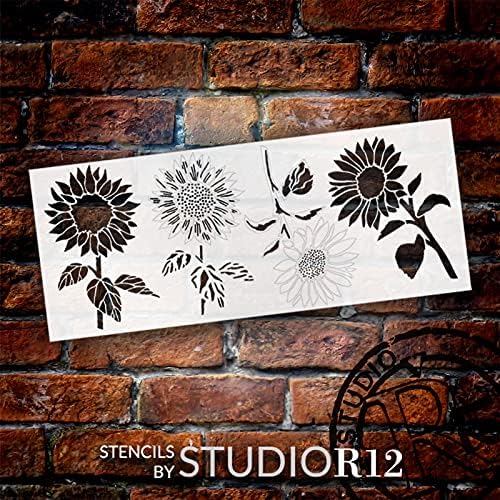 Suncokreti sa stabljikom i listovima Stencil by StudioR12 / DIY Ljetna bašta Home Decor | zanati & paint wood znak | Mylar šablon za višekratnu upotrebu | odaberite veličinu