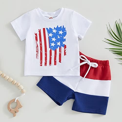4. jula Baby Boy Outfit 3 6 9 12 18 24 mjeseca 2T 3T američka zastava Majica Top Tee i kratke hlače