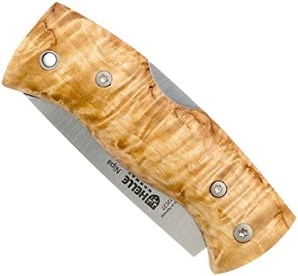 Helle noževi - NIPA - džepni nož sa isječkom - EDC preklopni nož sa kovrčavom brezom drvene ručice, Scandi Grind
