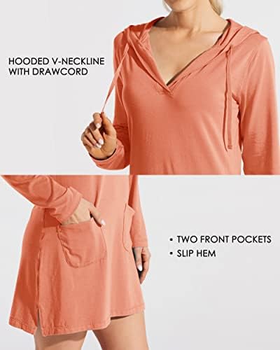 Willit ženski pamučni pamuk s dugim rukavima uzgoj up upf 50+ spf haljina s kapuljačom s džepovima za zaštitu