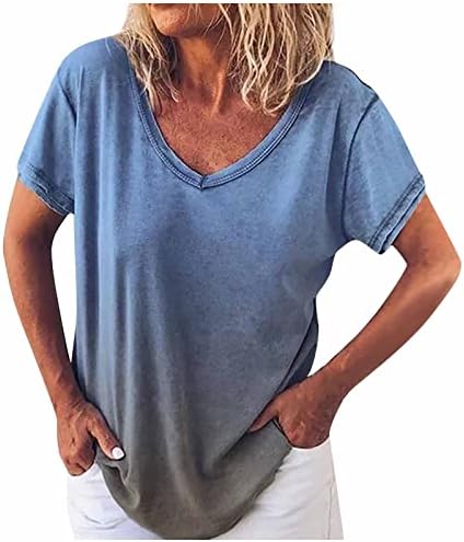 Ženske plus veličine vrhova Trendi gradijent V izrez kratki rukav s kratkim rukavima Summer casual labava majica Basic Comfy Tunic Bluzes