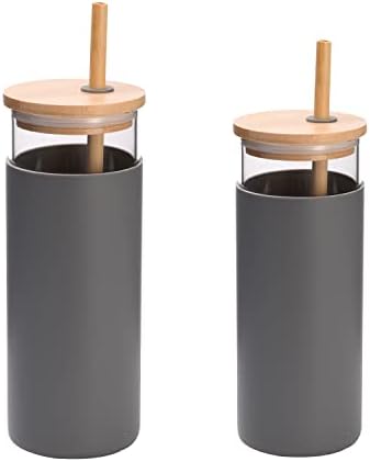 MINICHEF 18oz Stakleni tumbler sa bambusovim poklopcem i slamnim sokom od silikonskih rukava Staklena voda,