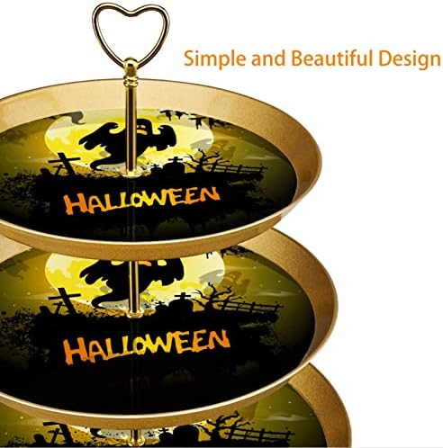 3 opseg stajališta od deserta, držač drveta zlatnog cupcake tornja za pecivo, sretan za Halloween Plastični okrugli cupcake zaslon