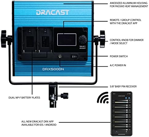 Dracast X serija LED500-Daylight 5600K LED video Light Panel | Bluetooth App kontrola / zatamnjivanje 0- / CRI & amp; TLCI 96+ | Dual NP-F baterija ploča / Studio & amp; portretna fotografija / Live Streaming