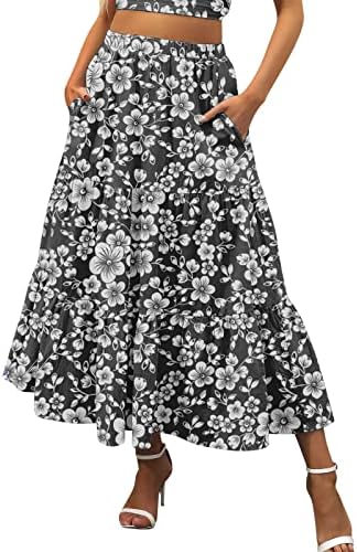 Flowy nagledne suknje za žene Ljetne casual boho suknje s džepovima Čvrsta maxi suknja visoka struka Swing A-line suknja