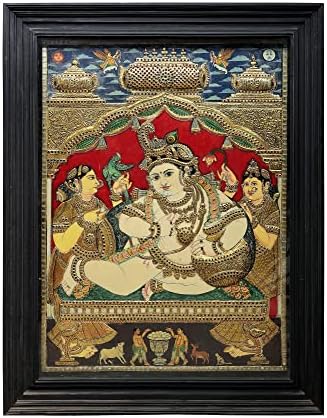 Egzotična Indija 43 x 55 slika Navaneeta Krishna Tanjore / tradicionalne boje sa 24k zlatom / okvir
