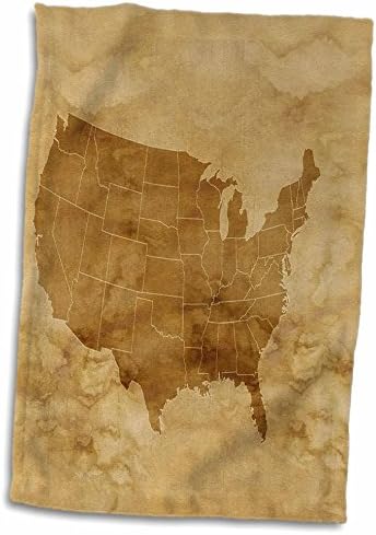3D ruža slika antičke karte SAD-a na bež pergamentu ručnika, 15 x 22, bijela
