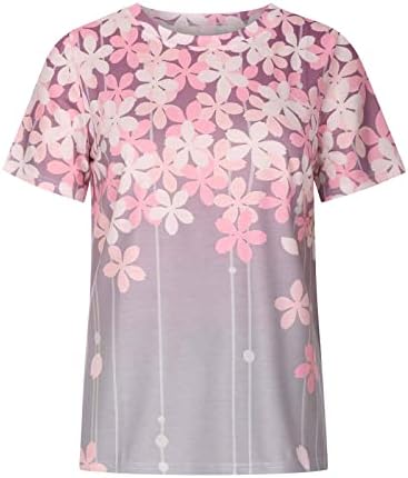 Bluza s kratkim rukavima za žene Ljetni pad odjeće Trendi pamučni posadni vrat Cvjetni grafički