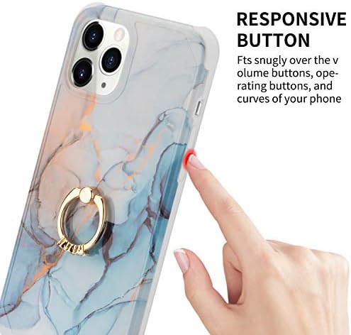 Hosgor iPhone 13 Pro Max futrola sa držačem prstena, Luksuzni tanki slatki svjetlucavi plavi pozlaćeni