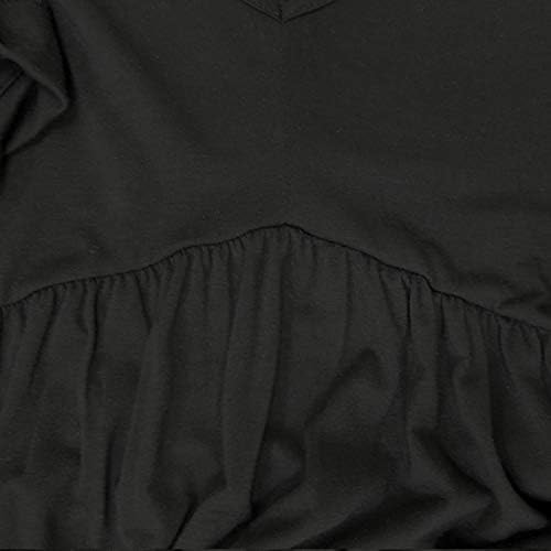 Jayscreate Ženska haljina za lutke ljetna Ležerna tunika Plisirana lepršava ljuljačka kratki rukav Crni V izrez Mini haljina