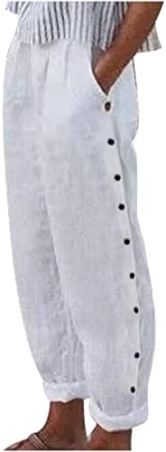 Tunuskat White Capri pantalone Ženske pamučne posteljine visoke strukske hlače sa džepovima sa