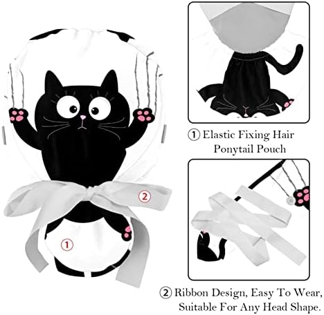 Cartoon crna mačka Radna kapa sa dugmetom & amp; traka za znoj 2 kom višekratna hirurška hirurgija