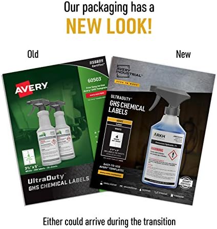 Avery UltraDuty GHS hemijske etikete za laserske štampače, vodootporne, UV otporne, 3,5 x 5, 5 pakovanja