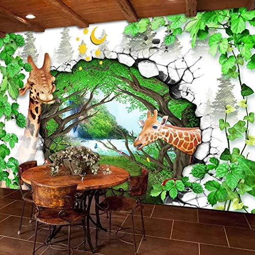 HGFHGD Mural 3D cartoon šuma žirafa životinja Poster fotografija pozadina za djecu soba dnevni