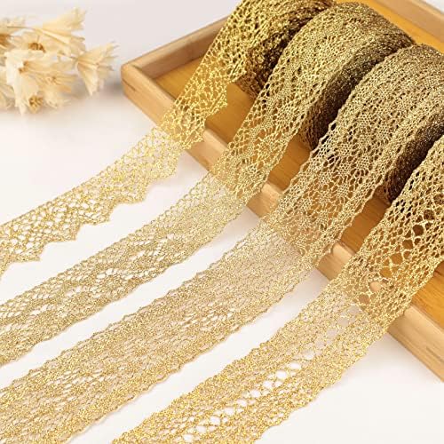 Zlatna čipka 4 * 3 Djelatna vozila Vintage Crochet čipka traka za obnarenje Zlatna čipka za šivanje, poklon paket zamotavanje, svadbeni vjenčani ukras, potrepštine za scrveapbooking