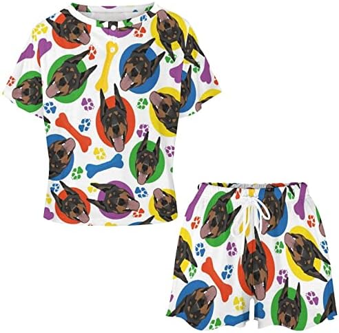 Šareni i razigrani Doberman ženski Set odjeće za spavanje od 2 komada Ležerne pidžame majice i kratke hlače za